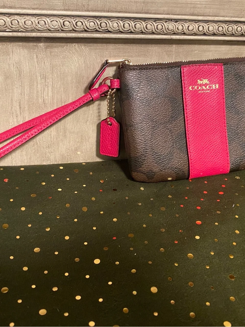 EUC Coach Pink Accent Signature Canvas Wristlet